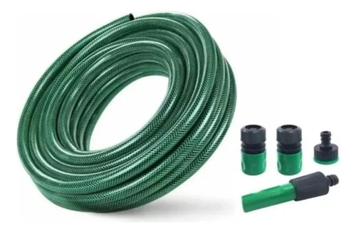 Manguera De Riego Reforzada 15 Metros Con Accesorios Verde