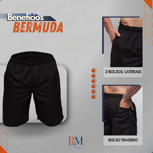 Kit 3 Bermuda Masculina Plus Size Tactel 3 Bolsos Elástico