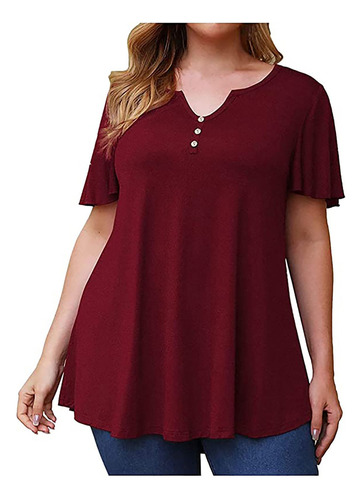 Mujer Blusa Camiseta Ropa De Talla Grande Solid Button Short