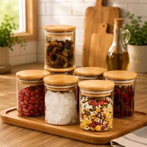 Kit 6 Pote Vidro Porta Temperos Hermético Cozinha Organiza V Vidro/tampa De Bambu