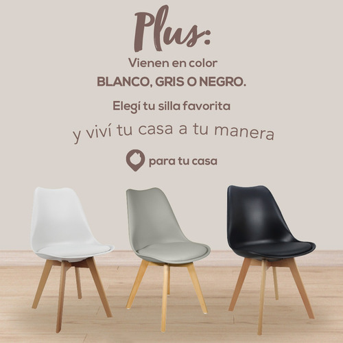 Imagen 7 de 10 de Set X 2 Sillas Eames Tulip De Comedor Almohadón Patas Madera