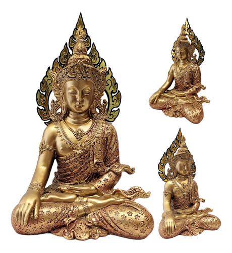 Escultura Yoga Zen Buda Tibetano Dorado 30cm Original Gsc 