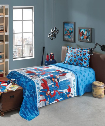 Kit Colcha Solteiro Superman Licenciado Dohler 2pçs