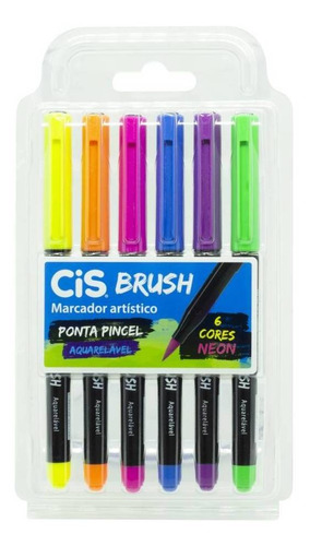 Marcador Cis Brush Estojo C/6 Tons Neon