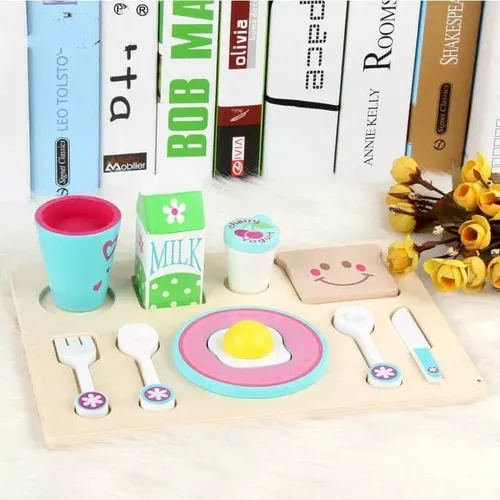 Juego Set Bandeja Desayuno Madera Ecológica Montessori Zk-72