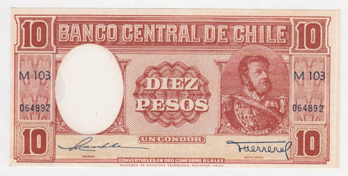 Billete Chile $10 Maschke Herrera Firma Larga Tev Au (c85)