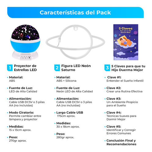 Pack Dulces Sueños Proyector Estrellas + Figura Neon + Guia Blanco Muticolor