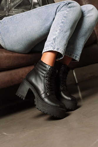 Borcegos Mujer Cuero Taco Alto Plataforma Botas Moda Romi