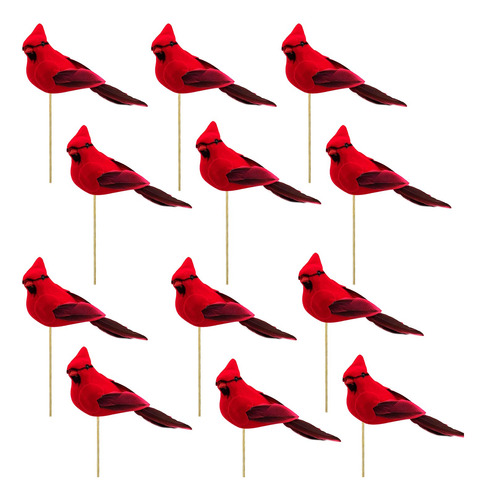 Alpurple 12 Pajaro Cardenal Rojo Artificial Un Palo Madera