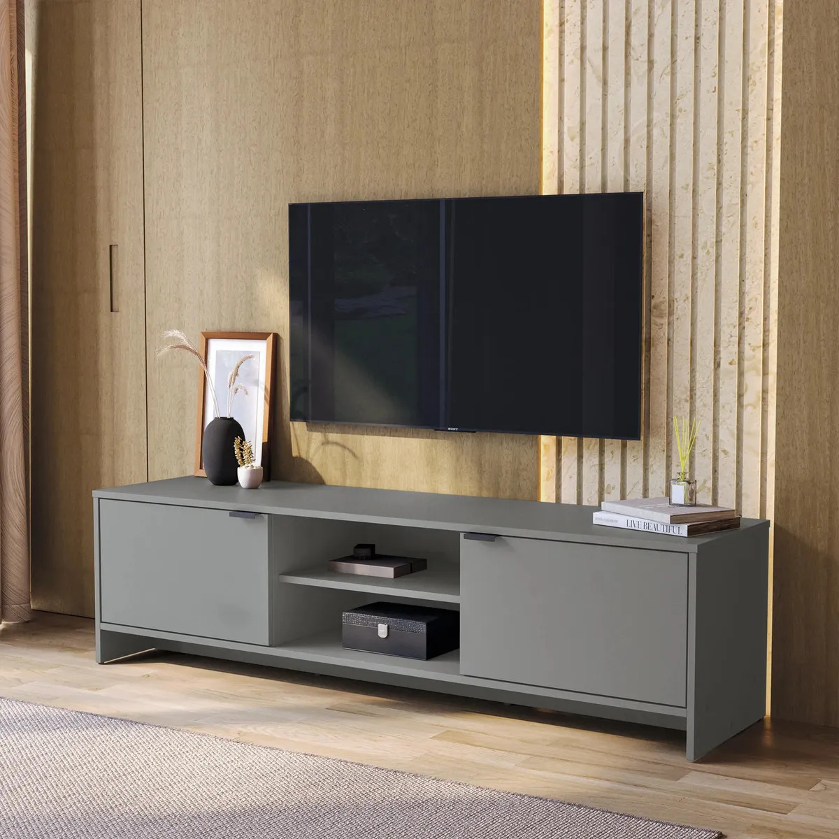 Rack Tv 65 150cm 2 Puertas Kappesberg Gris