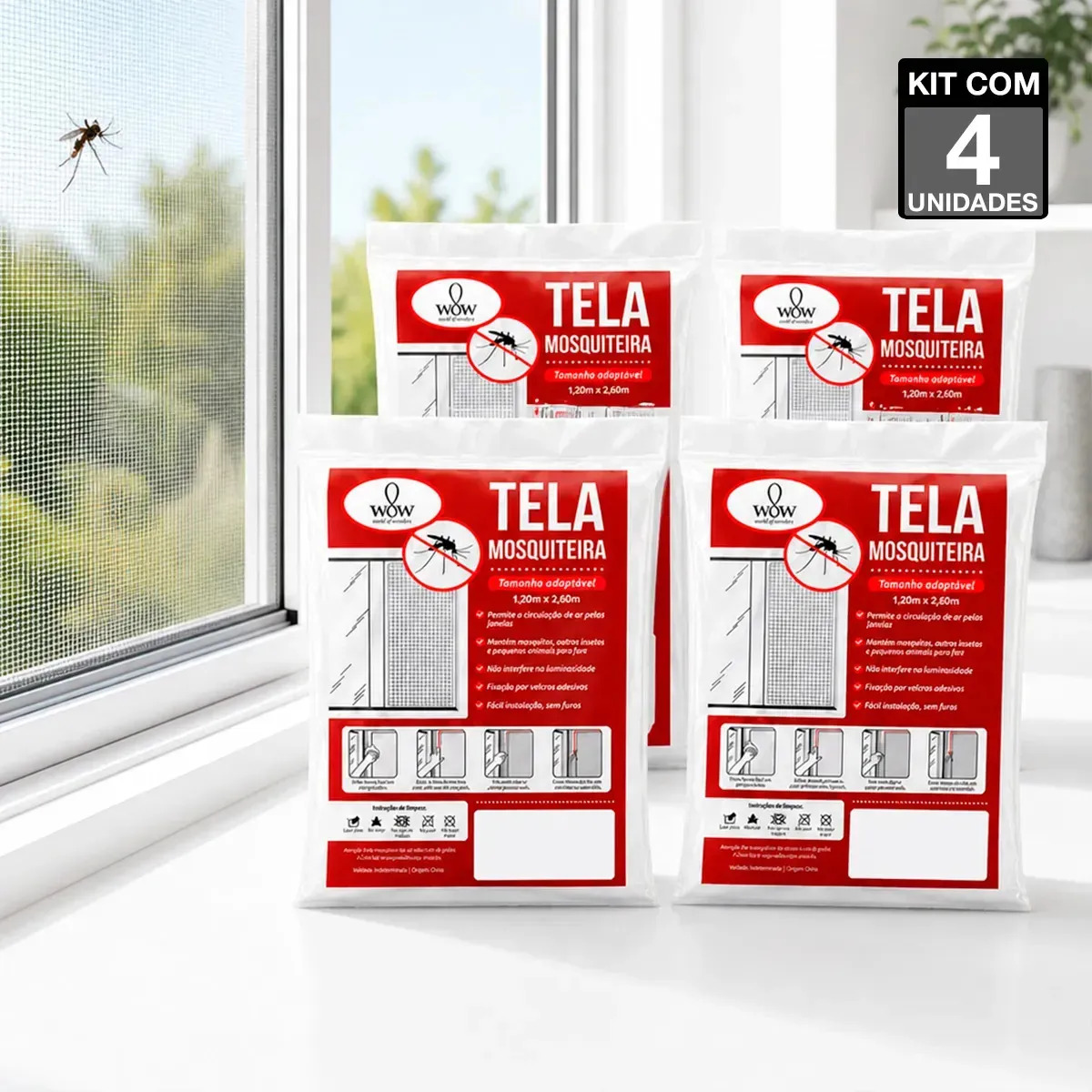 Kit 4 Tela Mosquiteira Janela Velcro Ajustável Anti Insetos Wow World Of Wonders
