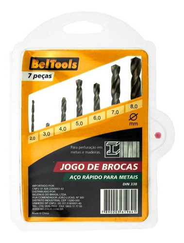 Jogo De Broca Aço Rápido 7 Peças De 2mm  A 8mm Beltools