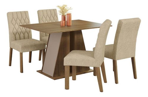 Mesa de madera para comedor, 4 sillas Gisele Madesa, color rico, rústico/crema/imperial, lisa, diseño de tela