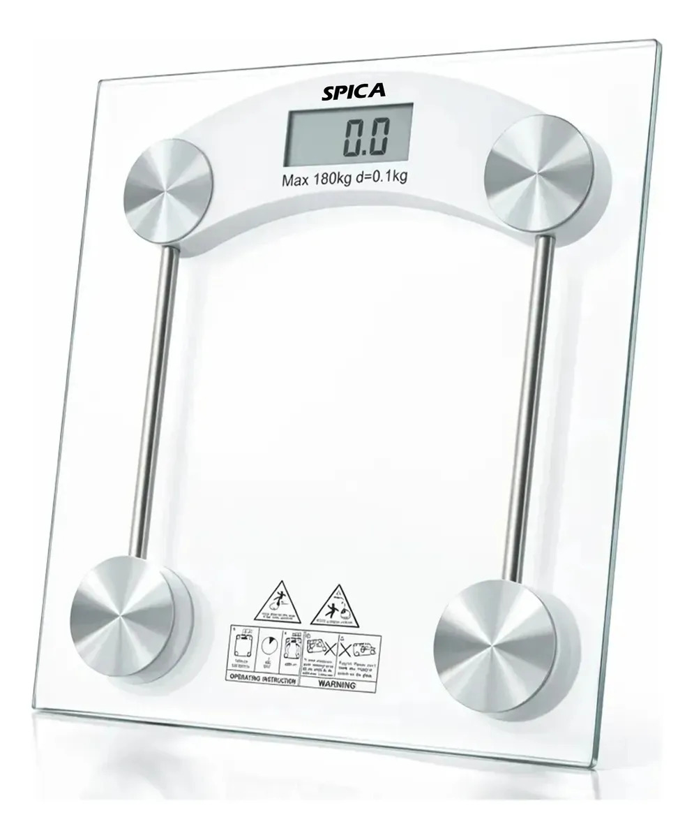 Balanza De Baño Vidrio Pantalla Digital 180kg Spica BA-100 Cuadrada Color Trasparente
