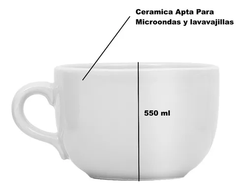 Taza grande de forma redonda. Ideal para servir cereal con leche, sopa o  una gran cantidad de café o té. Material: Cerámica Capacidad…