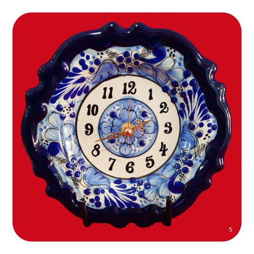 Imagen 1 de 2 de Reloj De Pared Talavera Poblana Barroco Azul 18 Cm M5 Rlj