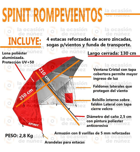 Imagen 2 de 7 de Carpa Sombrilla Rompeviento Spinit 250 Cm Reforzada Parasol