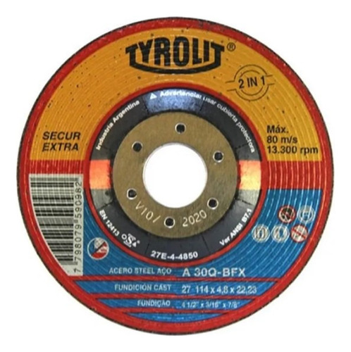 Disco C D Tyrolit Secur 114mm 4.8mm X Unidad Negro