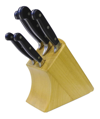 Juego De Cuchillos Con Base De Madera 5pz. Pls Prinz Color Negro