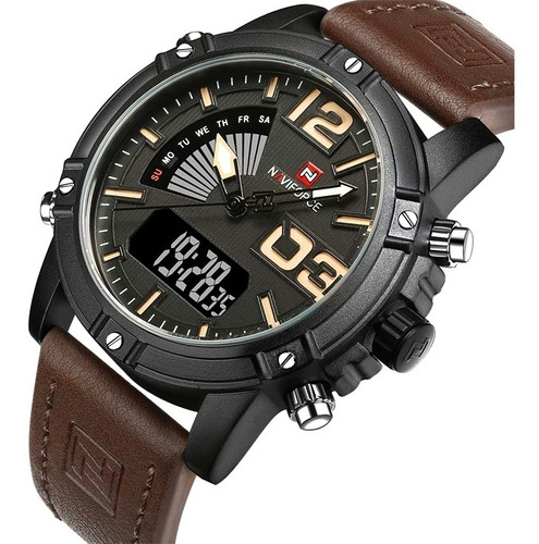 Reloj Hombre Naviforce 9095 Cuero Análogo Digital Original