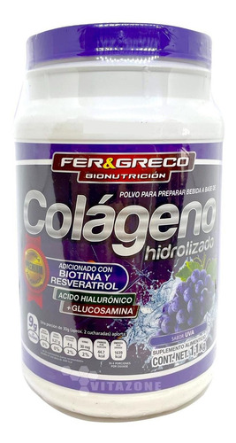 Imagen 1 de 6 de Colágeno Hidrolizado Glucosamina Biotina Uva 1.1 Kg