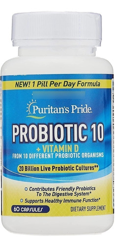Probiotico 10 Con Vit D, 60 Caps, Puritans Pride,