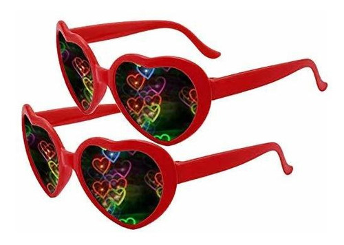 Lentes De Sol - 2 Pairs Heart Effect Diffraction Glasses - S