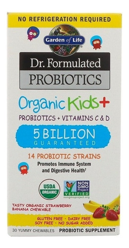 Probiótico Infantil Kids Garden Of Life + Vitamina C & D Sabor Morango Com Banana