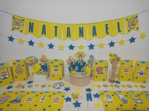 Combo Cumple Bob Esponja 10 Niños Goma Eva Glitter 