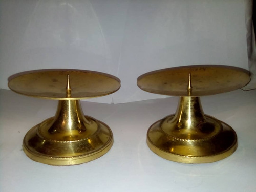 Juego De Dos Candelabros De Bronce Para Velones En Perfecto 