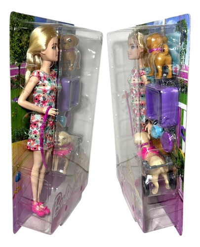 Conjunto Passeio Caminhada Com Animais De Estimação - Boneca Menina Barbie Loira E Animal Cão Cachorro Cachorrinho Labrador Cadeira De Rodas Com Acessórios Pet - Mattel Brinquedos