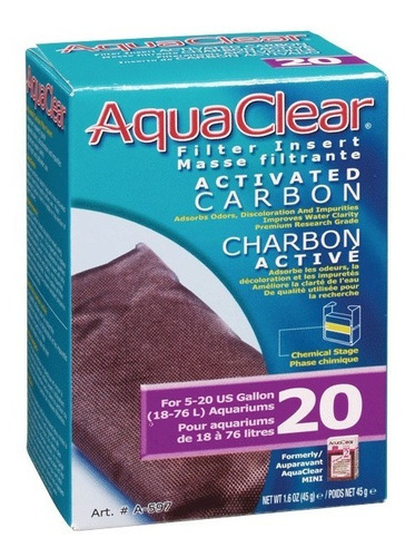 Carbon Para Filtro Cascada Aquaclear 20 Acuarios 76lts 110v