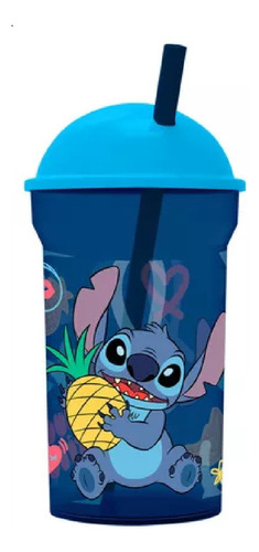 Vaso Tapa Alta + Pajita 460 Ml Stitch Playking Color Azul acero