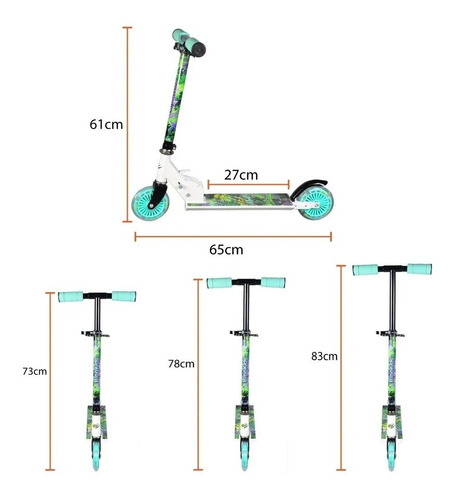 Imagen 5 de 6 de Monopatín De Pie Plegable Para Niños Aluminio Bipo Pro