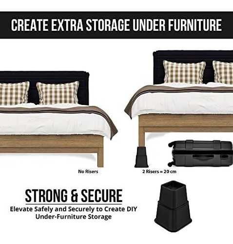 Imagen 7 de 8 de 4 Suplementos Para Muebles Ajustables Cama-sofa-mesa Negro