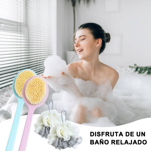 Cepillo Corporal Para Baño Con Mango Largo Y 2 Bolas De Baño