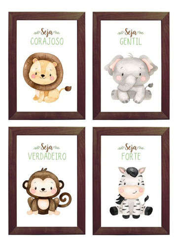 Kit 4 Quadros Decorativos - Safari Aquarela*