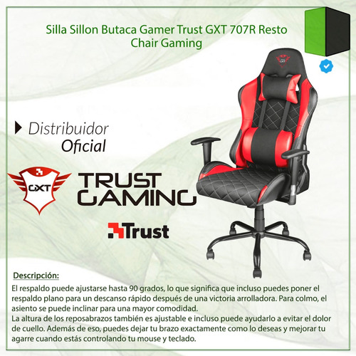 Silla Sillon Butaca Gamer Trust Gxt 707r Resto Chair Gaming Hard Computers