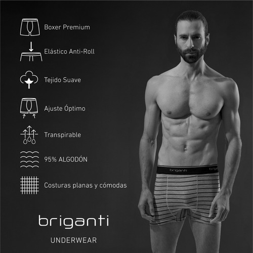 Imagen 2 de 10 de Boxer Hombre Briganti Algodón Pack X 3 Hombres Hxim09524