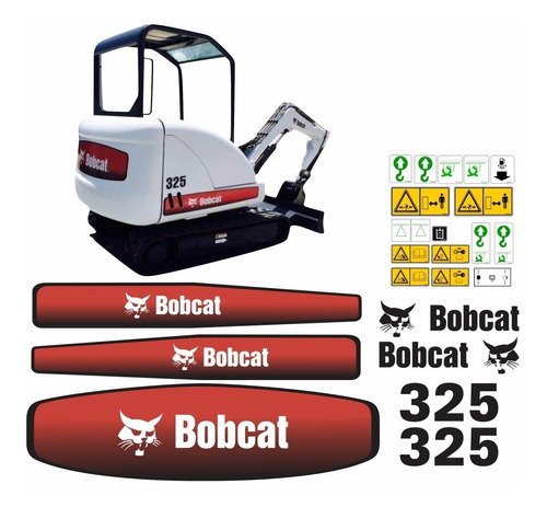 Adesivo Compatível Mini Escavadeira Bobcat 325 + Etiquetas Cor MINI ESCAVADEIRA BOBCAT 325 COM ETIQUETAS COMPLETO