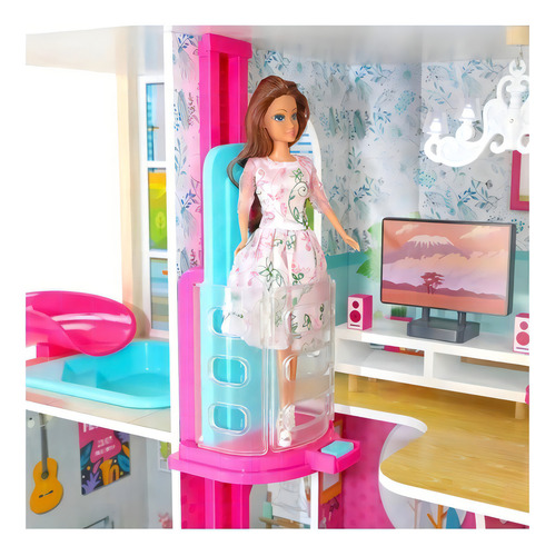 Casa Para Muñecas Resbaladilla 4 Niveles 65 Accesorios