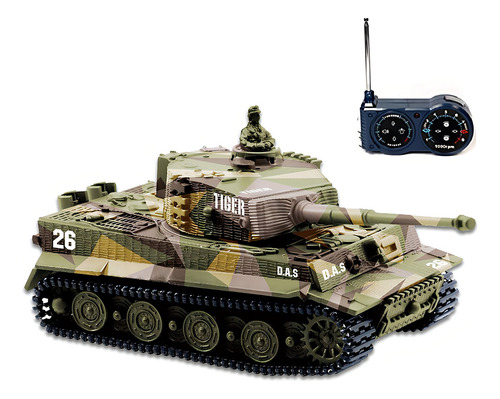 Tanque Panzer Alemán Tiger I Bluefit Con Mando A Distancia, Batería, Luz, Sonido, Torreta Giratoria Y Acción De Retroceso Cuando Se Dispara Artillería De Cañón, Escala Mini 1:72, Colores Surtidos