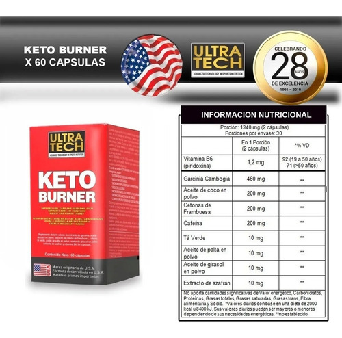 Imagen 2 de 3 de Keto Burner Ultra Tech X 60 Cápsulas Quemador De Grasas