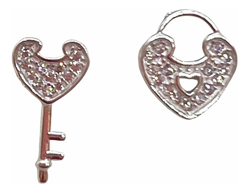 Imagen 2 de 5 de Aro De Plata Candado Con Llave Piedras Micro Pave