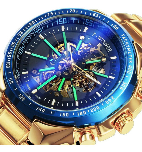 Reloj Mecánico Automático De Oro Hombres Caja Grande Moda De