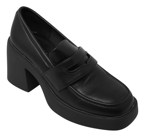 Mocasines De Tacon Negros Zapatos Mujer Top Moda Marino1