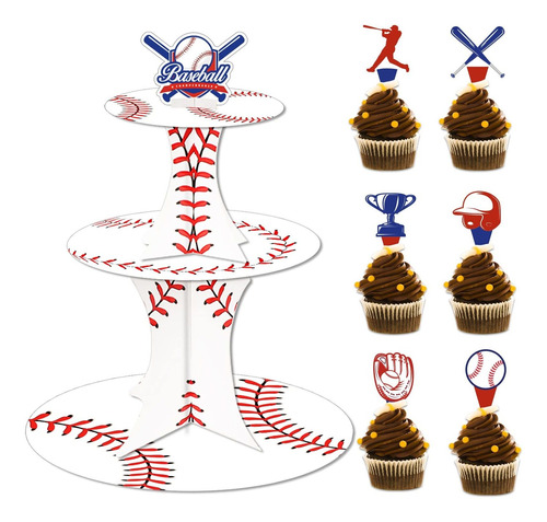 Soporte Para Cupcakes De Cumpleaños De Béisbol Con 24 Piezas