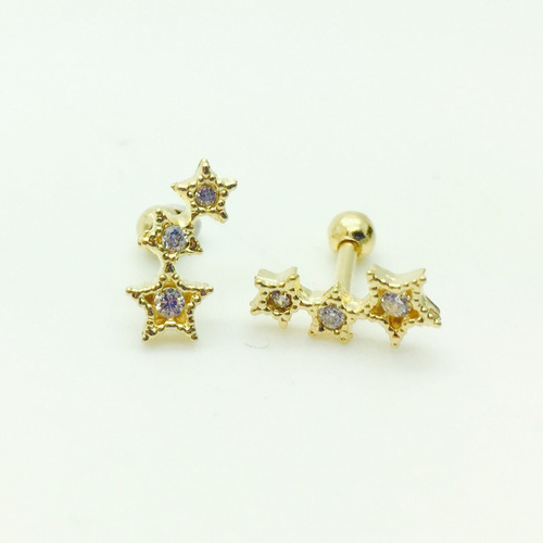 Ouro 18k Piercing Com 3 Estrelas Cartilagem Tragus Orelha