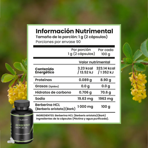 Suplemento En Cápsula Nuboost Suplemento Berberina X 90g