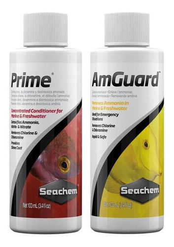 Kit Prime Amguard Seachem Remove Cloro Amônia Aquário 100ml